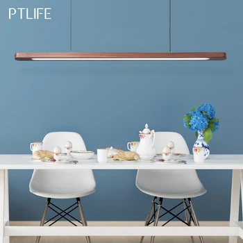 

Hot Nordic wood LED Pendant lights modern Oval long strip ceiling lamp for Restaurant Bar Office Kitchen Dining Living Room