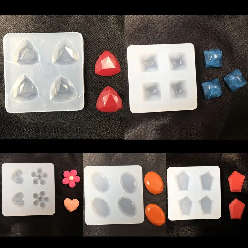 DIY Gemstone Epoxy Resin Mold Round Oval Heart Square Stone Pendant Mold Jewelry Tools