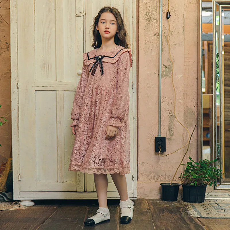 

4 To 14 Years Kids and Teen Girls Winter Lace Princess Dress Fashion Fleece Thicken Children Clothing Baby Party Dresses, #6697