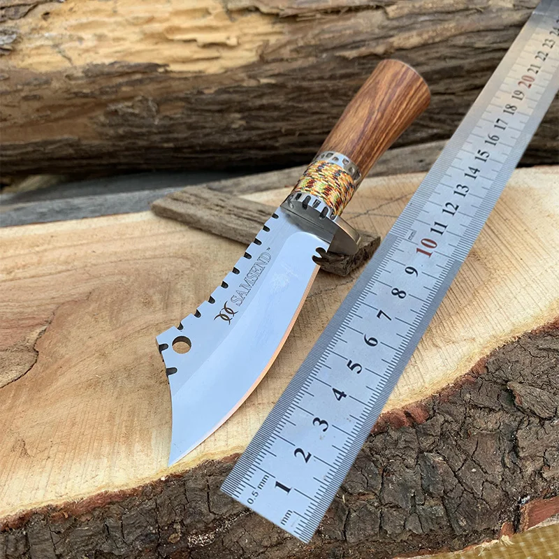 

SAMSEND Hunting knife natural African yellow flower wood handle EDC tool give away Holster