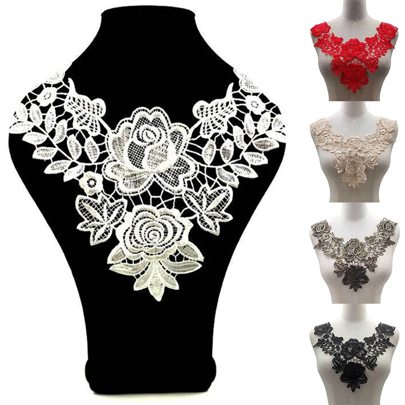 

White Three-dimensional Hollow Embroidery Fake Collar Embroidered Applique Neckline Lace Fabric Collar Lace Trimmings For Sewing