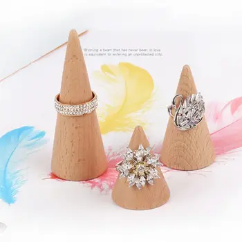 

Simple Unpainted Wooden Ring Holder Jewelry Display Rack Cone Shape Bracket Showcase Organizer DIY Cradts Accessories