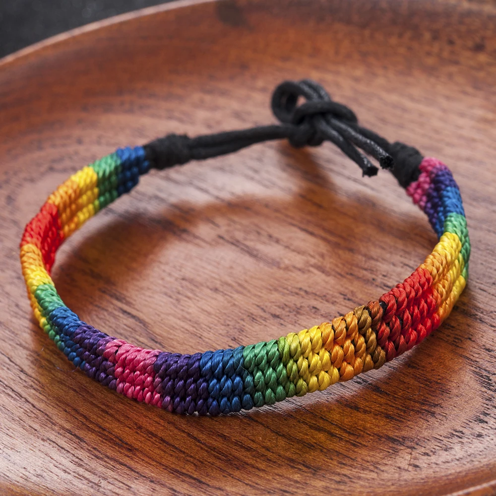 New Simple Power Gay Pride Rainbow Unisex Bracelet Jewellery Lesbian Bisexual Handmade Knot Trans Rope Chain for Men Women