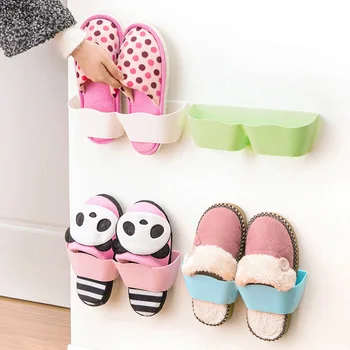 

Wall Mounted Shoe Holder Organizer Folding Shoe Storage Rack Hanging Shelf Bathroom Organizer Convenient Adhesive Shoe Hanger