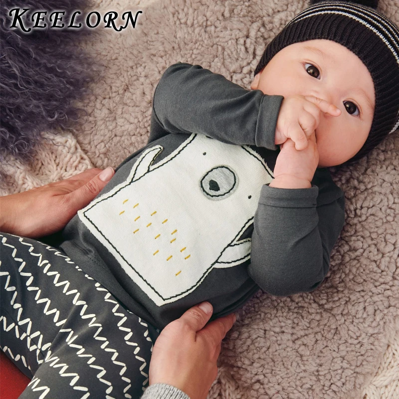 Keelorn/комплект одежды для малышей, модная Осенняя хлопковая футболка унисекс для новорожденных мальчиков и девочек топы + штаны, комплект