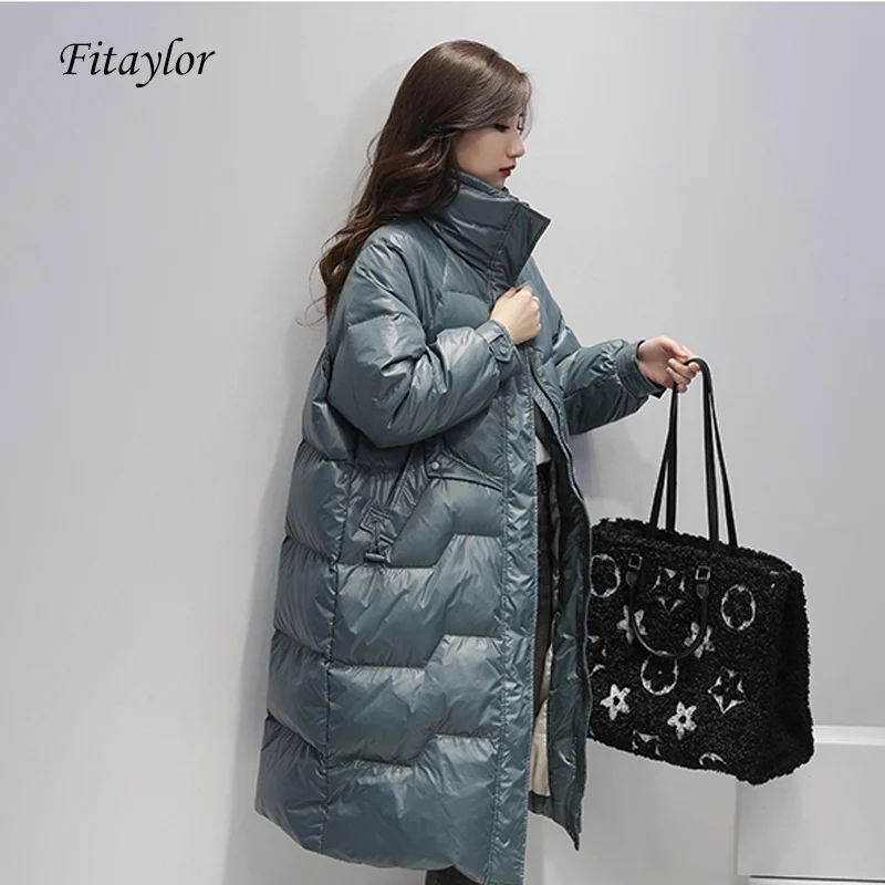 Fitaylor 2021 длинная куртка Женская 90% белая парка на утином пуху Новый Зимний синий