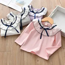 Милая хлопковая детская одежда футболка для девочек детская блузка с цветочным рисунком на осень и весну топы с длинными рукавами для