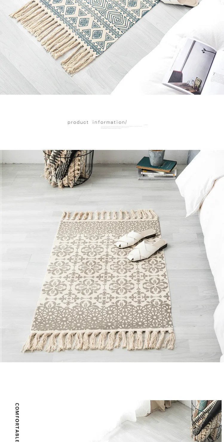 Helper Description Diagram：A thin tapestry carpet with cotton printing and vintage plain color for generations of cross-border Nationalities