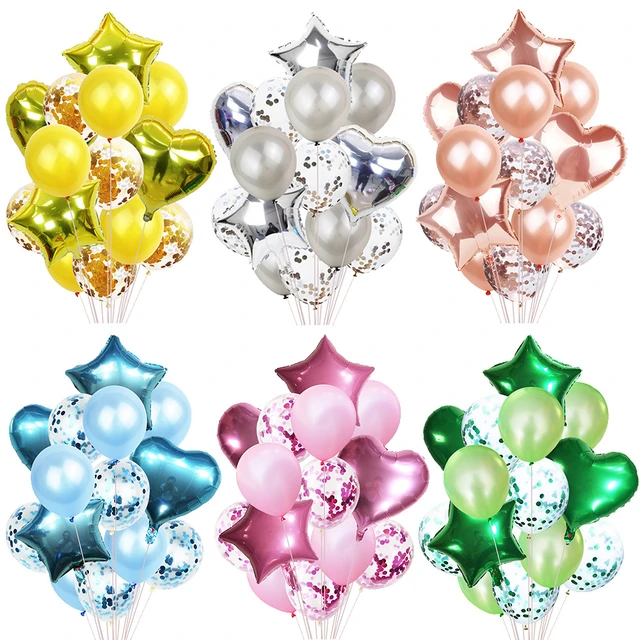 14Pcs/set Heart Star Foil Balloon Confetti Latex Balloons Wedding Party  Decoration Kid Children Girl Boy