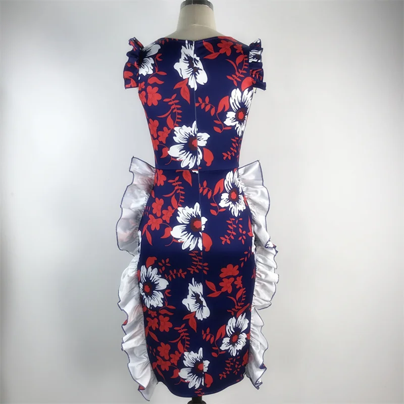 Женское платье с цветочным принтом в африканском стиле летнее синее винтажное