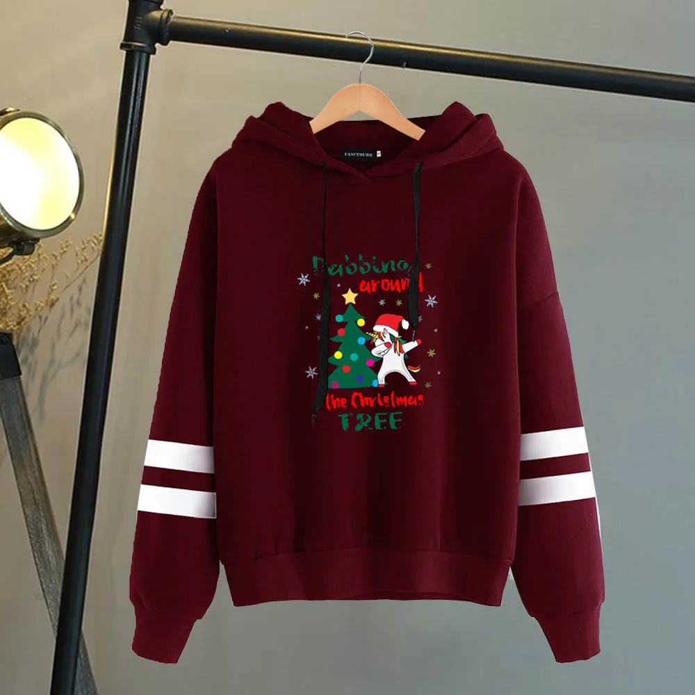 Chritsmas, забавный Санта Клаус, толстовка с капюшоном, модная Женская Полосатая Толстовка с длинным рукавом, женские пуловеры, топы
