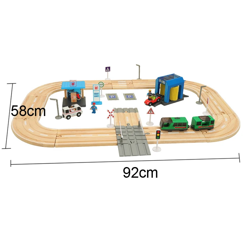 Electric Train Track Set Building Blocks Magnetic Car Toy Boy Toys Gas Station Wash Room Scene for Kids |