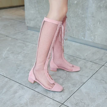 

2020 boots women black boots womens shoes knee high boots Summer Fishnet boots fur platform womens boots ankle Breathable Sexy