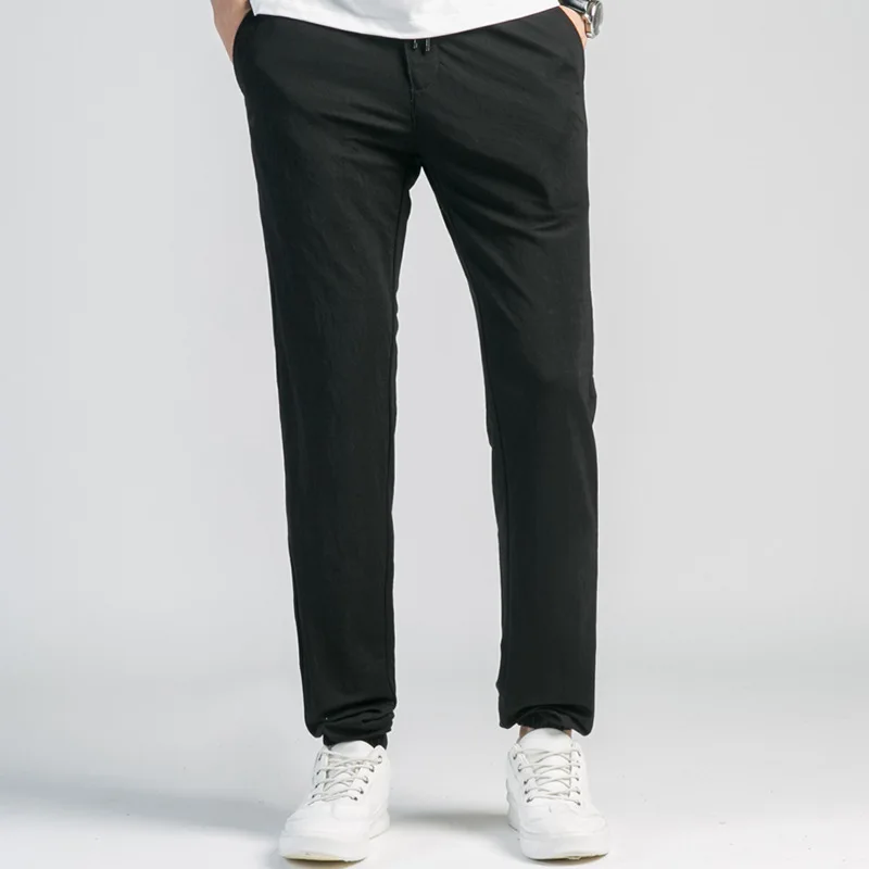 

MEN'S Casual Pants Summer Thin Section Beam Leg Korean-style Slim Fit Straight-Cut Elasticity Lace-up Youth Long Pants