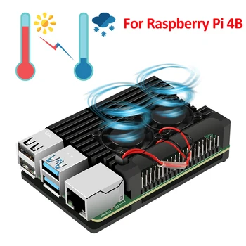 

Aokin Raspberry Pi 4 Model B Aluminum Case Dual Fan CNC Metal 4 Color Armor Shell with Heat Sink for Raspberry Pi 4 4B Case