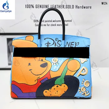 

Desinger Grafiti draw Cartoon Cut YEllow beer pig handbags 2020 new fashion Genuine TOGO Leather Shoulder Bag Crossbody Handbags