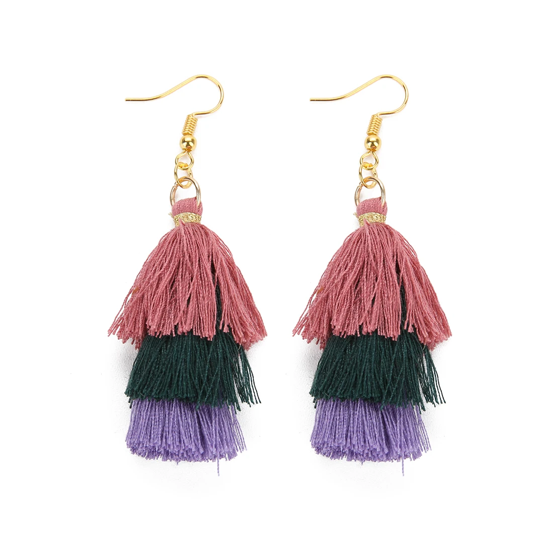 mult pink LOULEUR 3 Слоистые богемные Роскошные массивные Серьги-кисточки Boho модные ювелирные изделия женские длинные висячие серьги - Окраска металла: mult pink