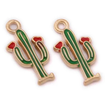 

20pcs/lot DIY Gold Metal Enamel Color Cactus Charms Bracelet Pendants for Necklace Earring Jewelry Making 19*9mm