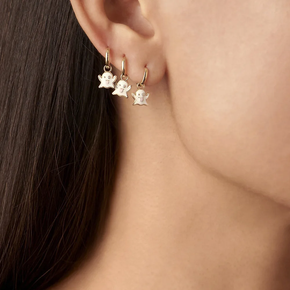 

3 Pcs New 2020 Alloy Drip Oil Ghost Dangle Earring Cute Mini Rhinestone Piercing White Earrings Set for Women Fashion Jewelry