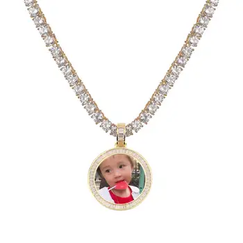 

NEW Custom Ice out Baguett Photo Heart Medallions Necklace & Pendant With 5mmTennis Chain AAA Cubic Zircon Hip hop Jewelry