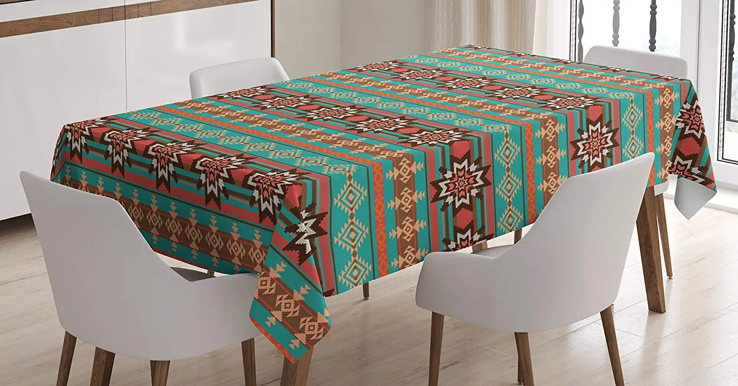 Aztec скатерть горизонтальные границы абстрактные снежинки мотивы родные фольклорные американские искусства столовая скатерть столовая для кухни