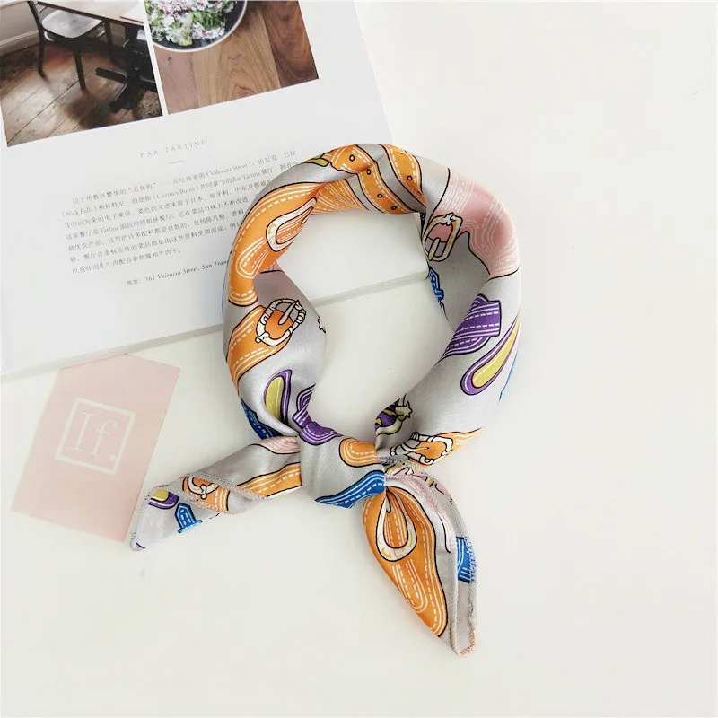 50*50cm Cute Rabbit Print Luxury Satin Small Square Silk Neck Ring Scarf Winter Head Hair Tie Women Neckerchief | Аксессуары для