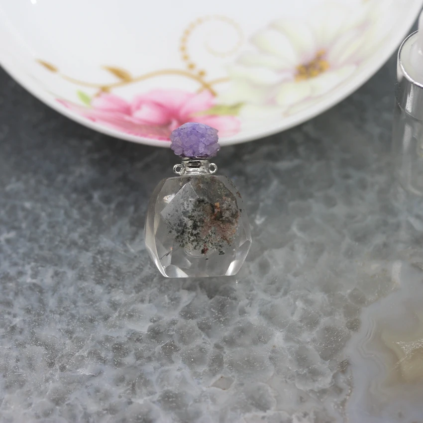 Garden Crystal Geode Покрытые серебром розы Quartzs/сад кристалл флакон духов Ожерелье Подвески, драгоценные камни камень эфирное масло диффузор подвески ювелирные изделия - Окраска металла: Garden Crystal Geode