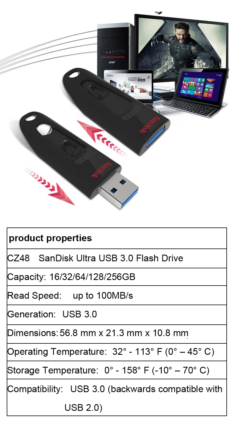 SanDisk usb3.0 флэш-накопитель 64 ГБ 32 ГБ 16 ГБ флэш-накопитель портативный 128 ГБ 256 Гб карта памяти Флешка накопитель флэш-диск