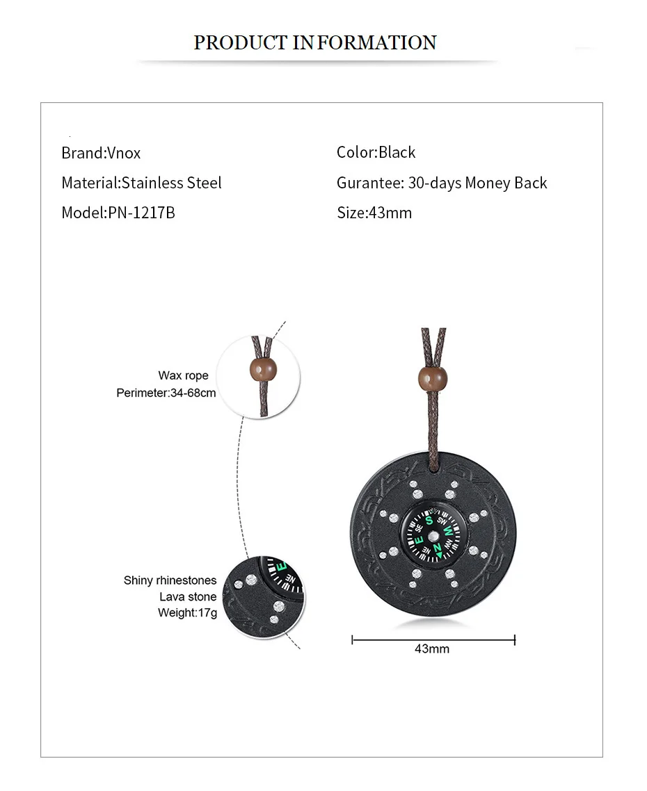 Vnox компас квантовые ожерелья для мужчин Science скалярная энергия анти EMF радиационная защита Подарки для него