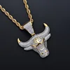 Men Hip Hop Fashion Full Rhinestone Bull Head Pendant Necklace Sparkling Ice Out Stainless Steel Gold Necklace ► Photo 3/6