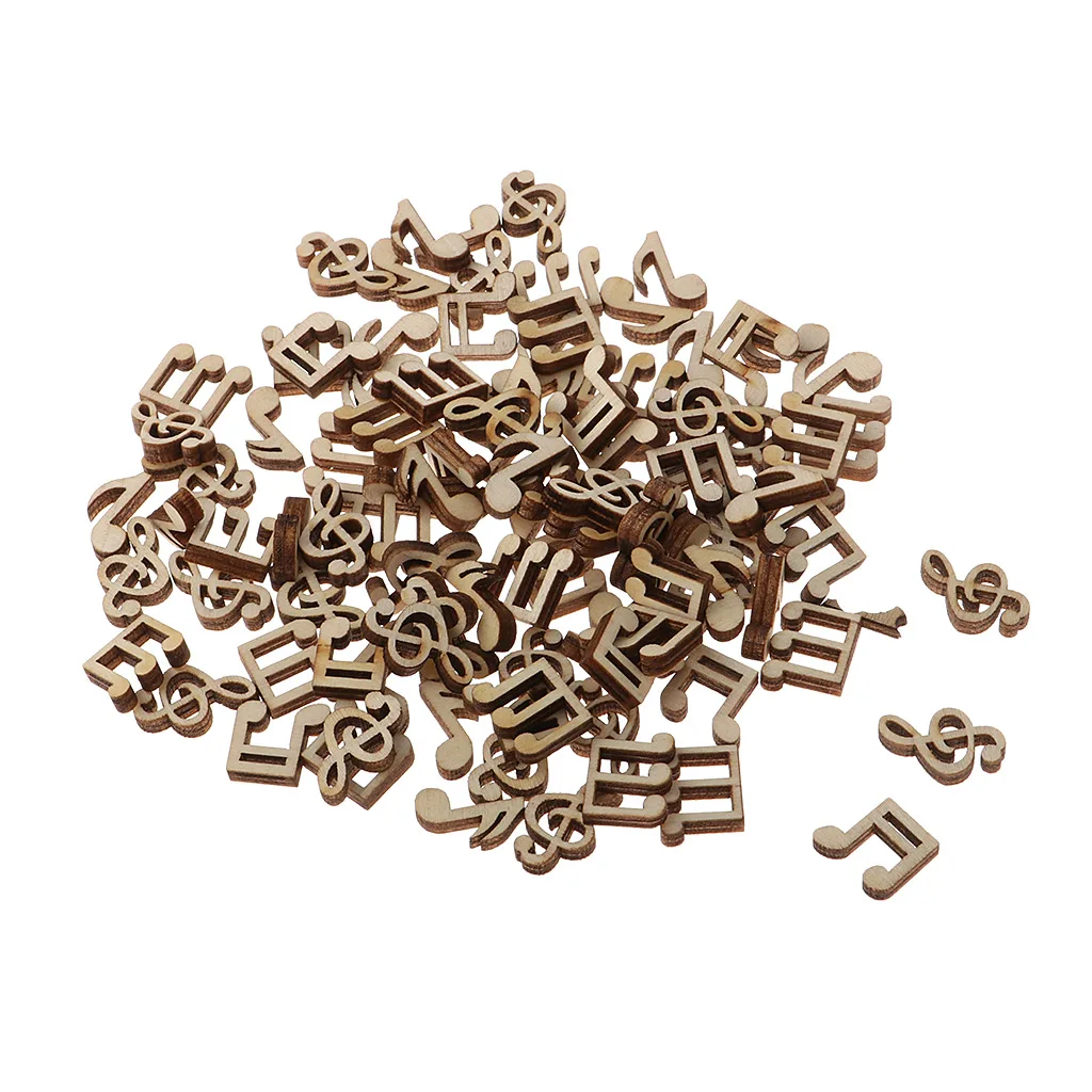 Set of 100 Wooden Music Note Embellishments for Crafts Hangers, Tags, Card