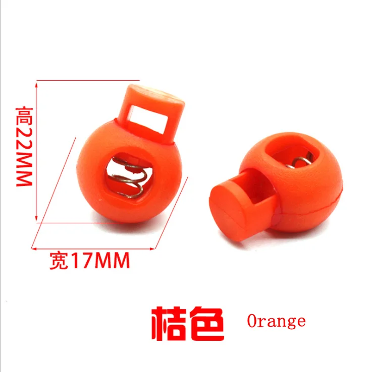 Orange 100 шт./лот, 25 цветов, пластиковый цветной круглый фиксатор шнура, пружинный фиксатор для 8 мм банджи, амортизирующий шнур, K-355 - Цвет: Orange