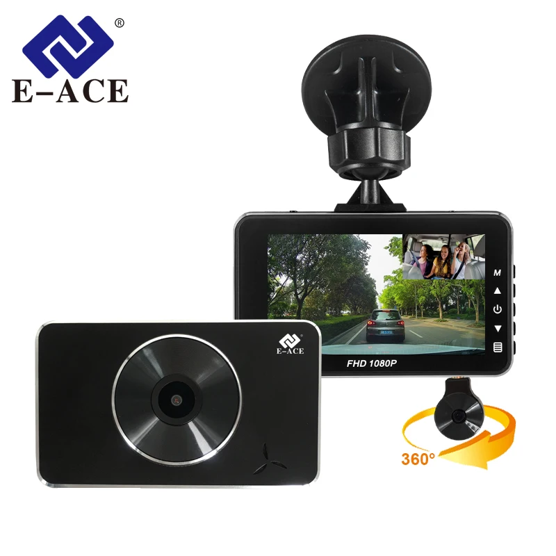 €43.94 36% de DESCUENTO|E ACE 3 ''HD 1080P frontal + lente interior coche DVR Dash Cam vehículo Video Recorder aparcamiento monitoreo visión nocturna registrador on AliExpress 