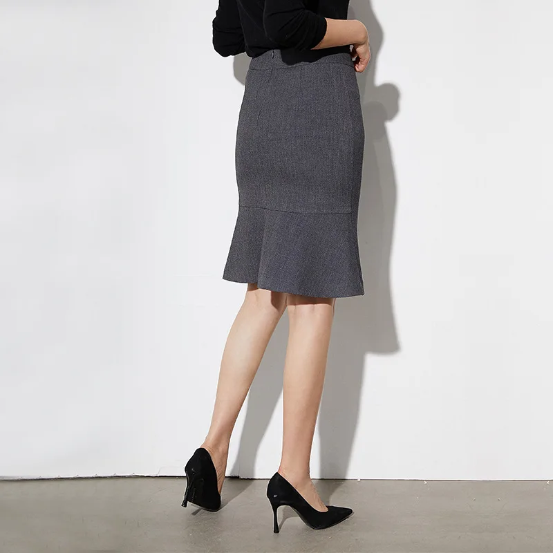 Grey Fishtail Skirt Half Skirt Women's Commute One Step Skirt In Early Autumn Medium Length Buttock Skirt Professional Suit Skir