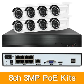 

8ch 3MP POE Kits H.265 System CCTV Security PoE NVR Outdoor Metal Waterproof IP Camera Surveillance Alarm Video P2P P6Spro