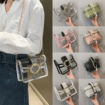

New Summer PVC Transparent Clear Clutch Bag Chain Tote Jelly Bag Shoulder Handbag Tote Satchel Ladies Retro Messenger Cross Body