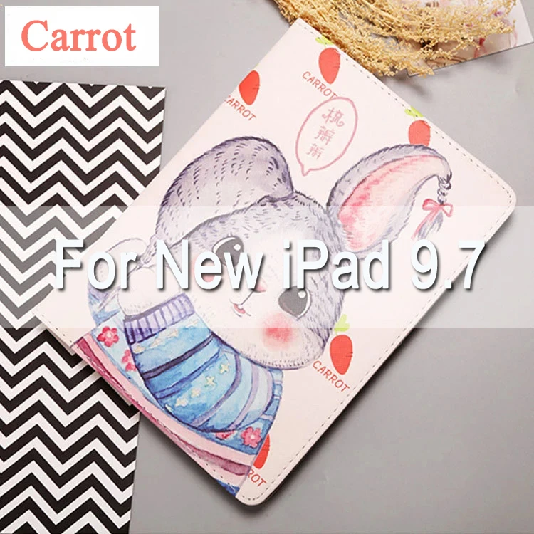 carrot For new Pad Прекрасный мультфильм Стиль откидная крышка чехол для iPad 2/3/4 Air iPad mini 1 2 3 планшеты Чехол Подставка-чехол для нового iPad 9,7 с автоматическим включением и Up/Sleep(Пробуждение/спящий режим - Цвет: carrot For new Pad