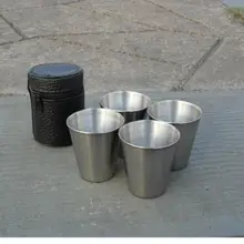 

4pcs Camping / Travel Stainless Steel Shot Glass Set with PU Leather Case Cover
