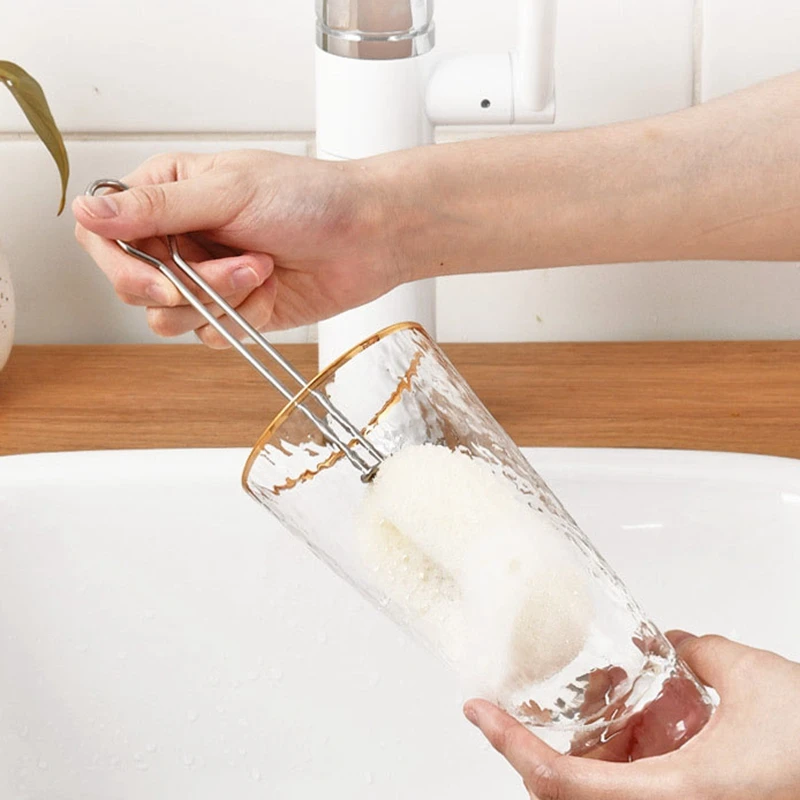 Sponge Cup Brush Replaceable Sponge Cup Brush Long Handle Drink Wineglass Bottle Glass Washing Clean kitchen accessories