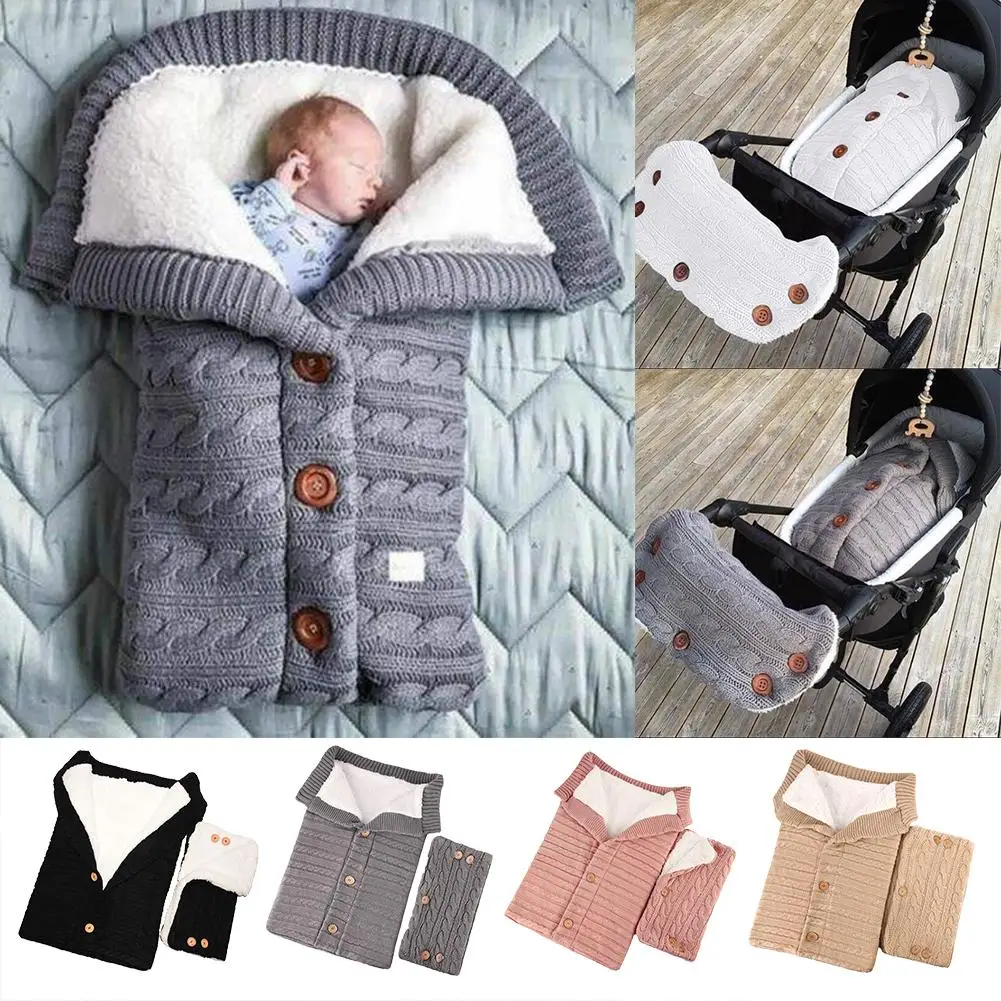 Newborn Baby Winter Warm Sleeping Bags Infant Button Knit Swaddle Wrap Swaddling Stroller Wrap Toddler Blanket Sleeping Bags