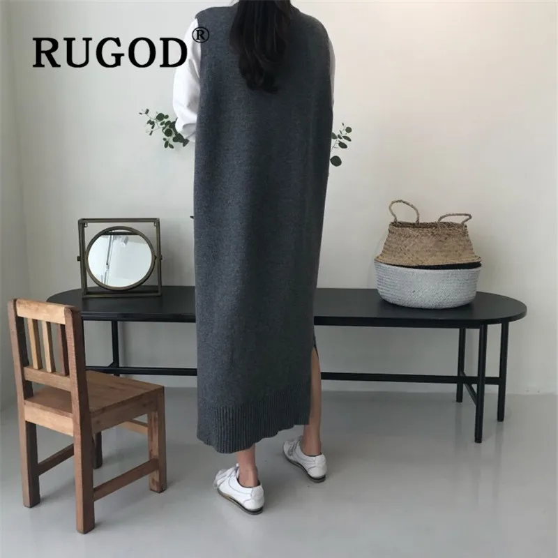 RUGOD 2019 новое зимнее однотонное платье свитер для женщин с круглым вырезом без