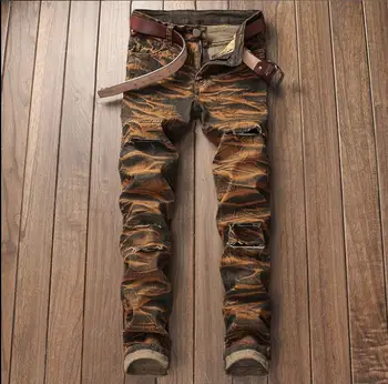 

Ripped Mens Jeans Printing Personality Casual Male Winter Autumn Full Length Denim Trousers Stretchy Slim Fit Jeans Pants J3041