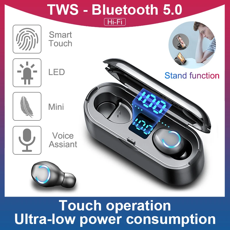

F9-8 TWS Wireless Earphones 5.0 Bluetooth Headphones Headsets With Mic Charging Box Touch Control Handsfree HD Stereo Earphone