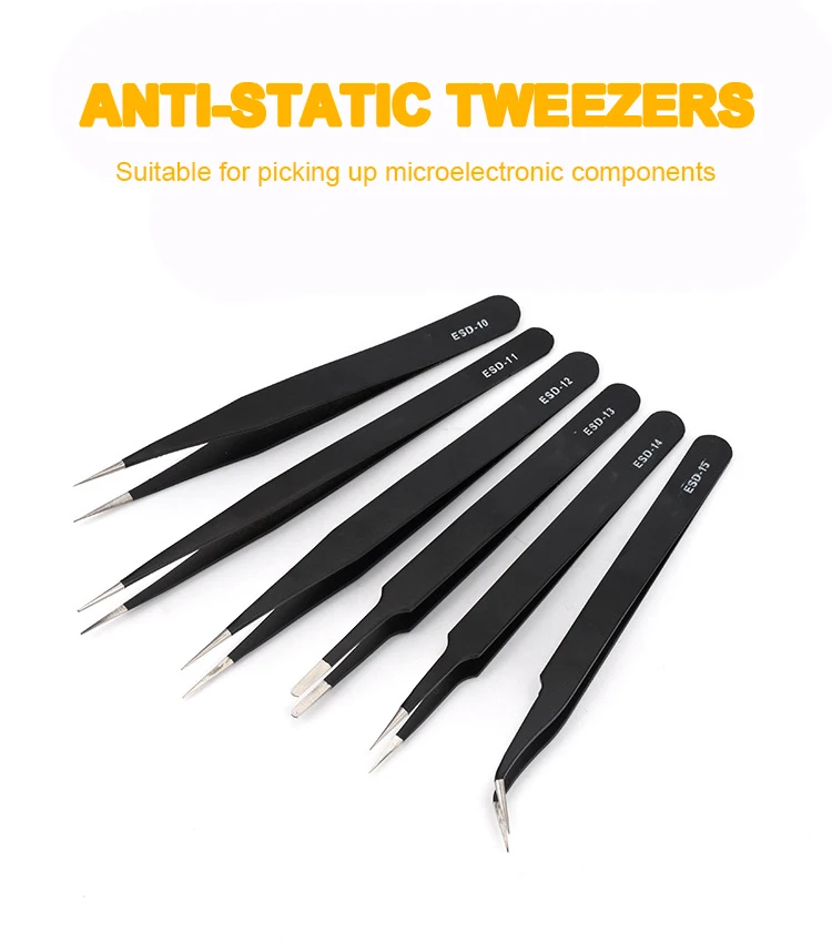 Description Picture 2 of itemIndustrial Grade Tweezers Precision Anti-static Curved Straight Tip Stainless Tweezer Electronics Industrial Repair Tools 1PCS