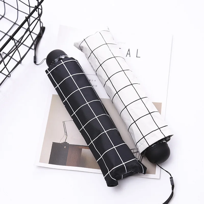 

Shang wu san Plaid Vinyl Umbrella Dual Purpose Folding Three Fold College Style Sun-resistant Parasol Customizable Creative Hips