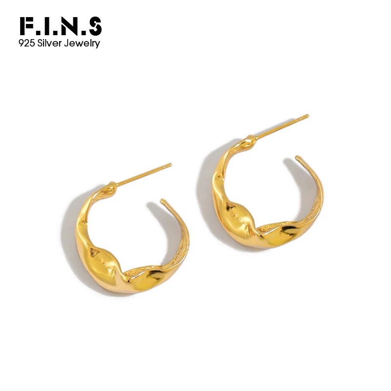 

F.I.N.S Korean S925 Sterling Silver Earrings INS Irregular Hoop Earrings Geometry Concave Glossy Wedding Earrings Fine Jewelry