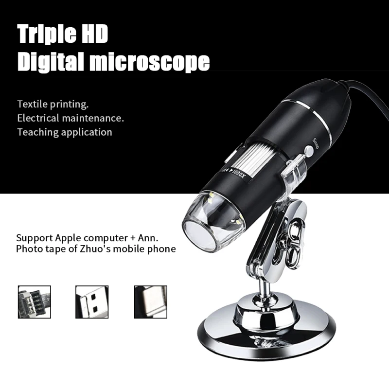 

Adjustable USB Digital Microscope 1600X 2MP 1080P 8 LED Type-C/Micro Magnifier Electronic Stereo Endoscope for Phone PC Tools
