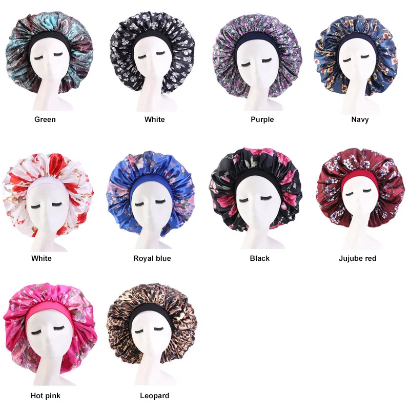 New Women Big Size Beauty print Satin Silky Bonnet Sleep Night Cap Head Cover Bonnet Hat for For Curly Springy Hair BlackTJM-408C Extra Large Print Satin Silky Bonnet Sleep CapTJM-408B Extra Large Print Satin Silky Bonnet Sleep Cap flapper headband