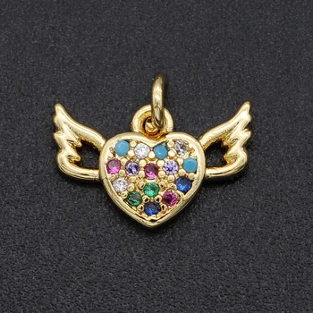 

5pcs/lot 13x7mm 100% CZ Zircon DIY Jewelry Heart Wing Charm Pendant Wholesale Jewellwery Finding Supplies