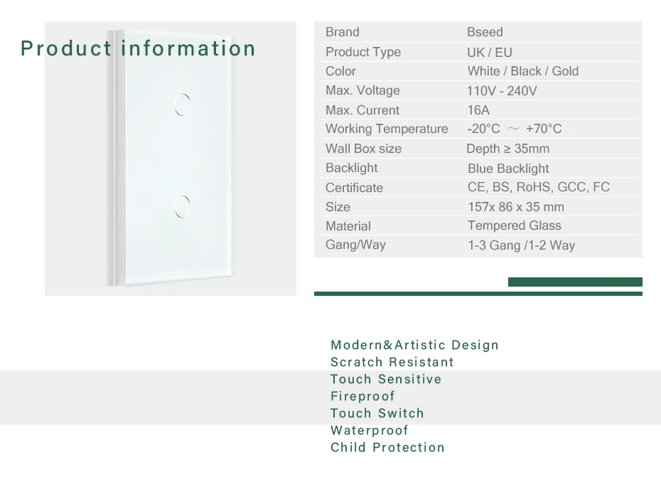 de luz painel cristal interruptores parede sensor